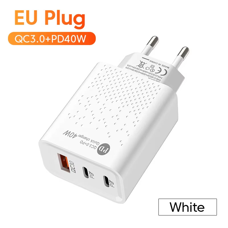 60W Phone Charging PD Fast Charging USB QC3.0 Multiple 3 Ports Type C Plug Mobile Phone Adapt for Xiaomi High Speed Wall Charger