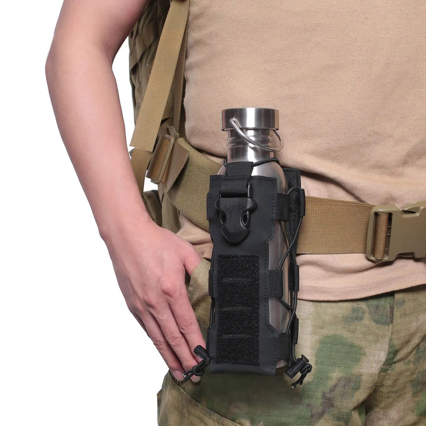 Porte-bouteille d'eau réglable Molle, conception découpée au Laser, pochette de bouteille tactique de 40 oz pour sac à dos, ceinture, support de pochette Radio Molle