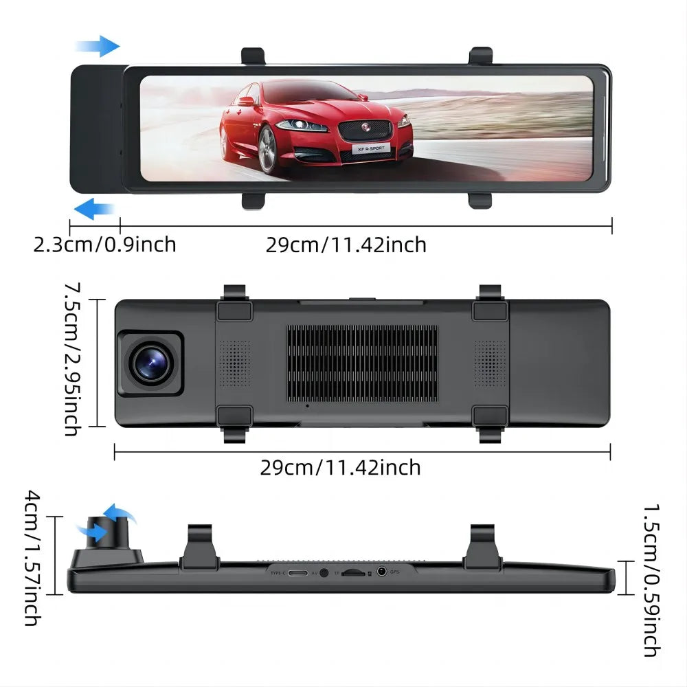 Aprilboy 12 ''4K Carplay et Android Auto voiture DVR Dash Cam caméra de rétroviseur pour enregistreur vidéo rétroviseur caméra de tableau de bord 1080P caméra arrière