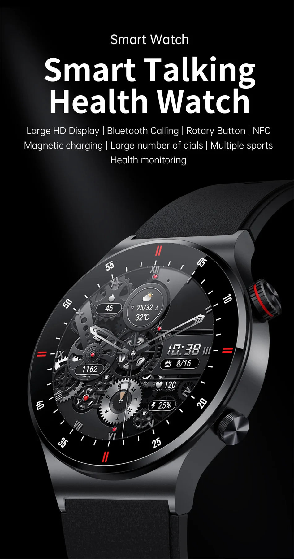 NFC Bluetooth appel montre intelligente hommes AOMLED390 * 390 HD couleur écran bouton de Rotation Fitness Tracker IP68 étanche SmartWatch hommes