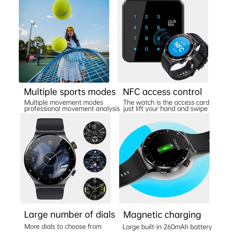 NFC Bluetooth appel montre intelligente hommes AOMLED390 * 390 HD couleur écran bouton de Rotation Fitness Tracker IP68 étanche SmartWatch hommes