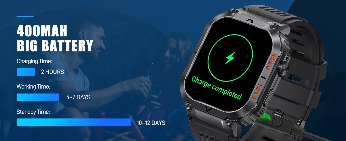 EIGIIS nouveaux hommes montre 5ATM étanche fréquence cardiaque pression artérielle moniteur d'oxymétrie 2.02 ''TFT HD avec boussole 100 + Mode sport EW5