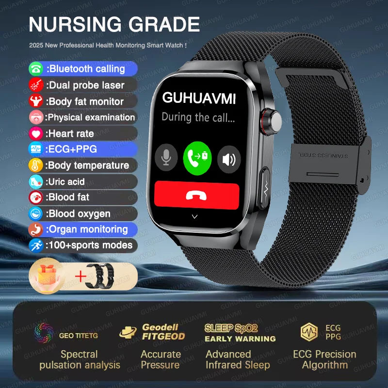 Nouveau ECG examen physique orgue santé Smartwatch hommes pression artérielle acide uricique graisse corporelle montres Bluetooth appel mme montre intelligente