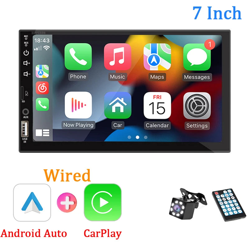 7 "autoradio 1 Din Carplay Android Auto lecteur multimédia HD écran tactile FM AUX entrée Bluetooth MirrorLink Autoradio universelle