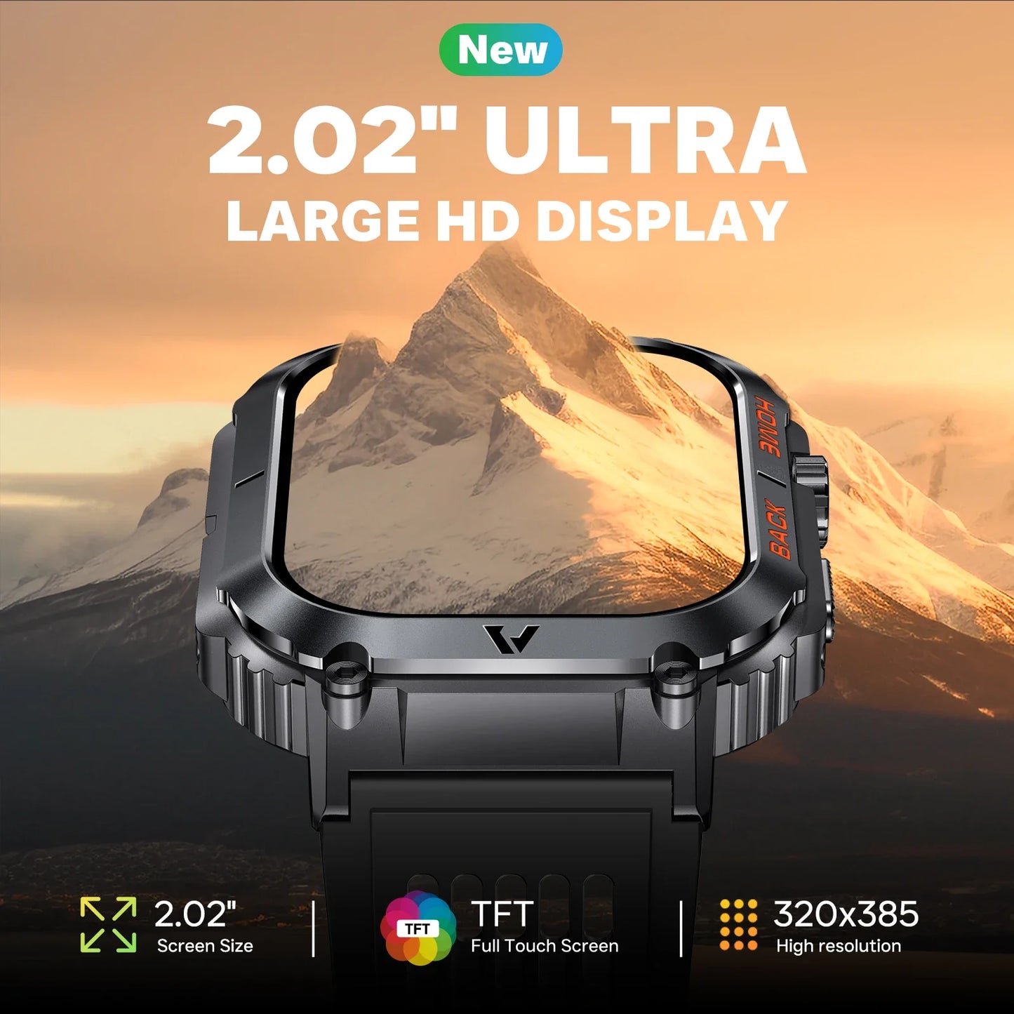 EIGIIS nouveaux hommes montre 5ATM étanche fréquence cardiaque pression artérielle moniteur d'oxymétrie 2.02 ''TFT HD avec boussole 100 + Mode sport EW5