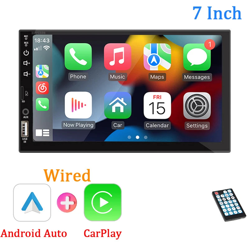 7 "autoradio 1 Din Carplay Android Auto lecteur multimédia HD écran tactile FM AUX entrée Bluetooth MirrorLink Autoradio universelle