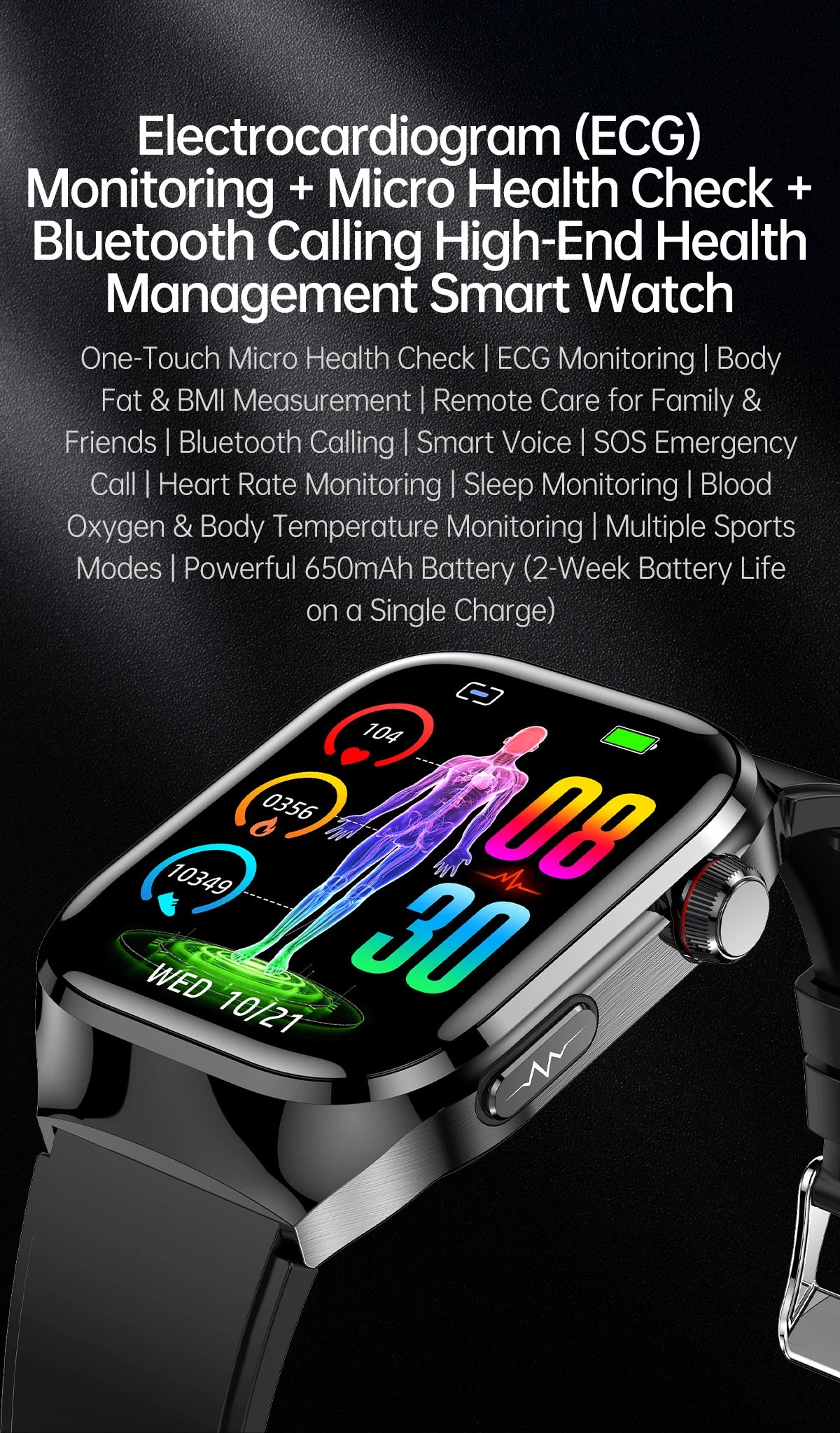 Nouveau ECG examen physique orgue santé Smartwatch hommes pression artérielle acide uricique graisse corporelle montres Bluetooth appel mme montre intelligente