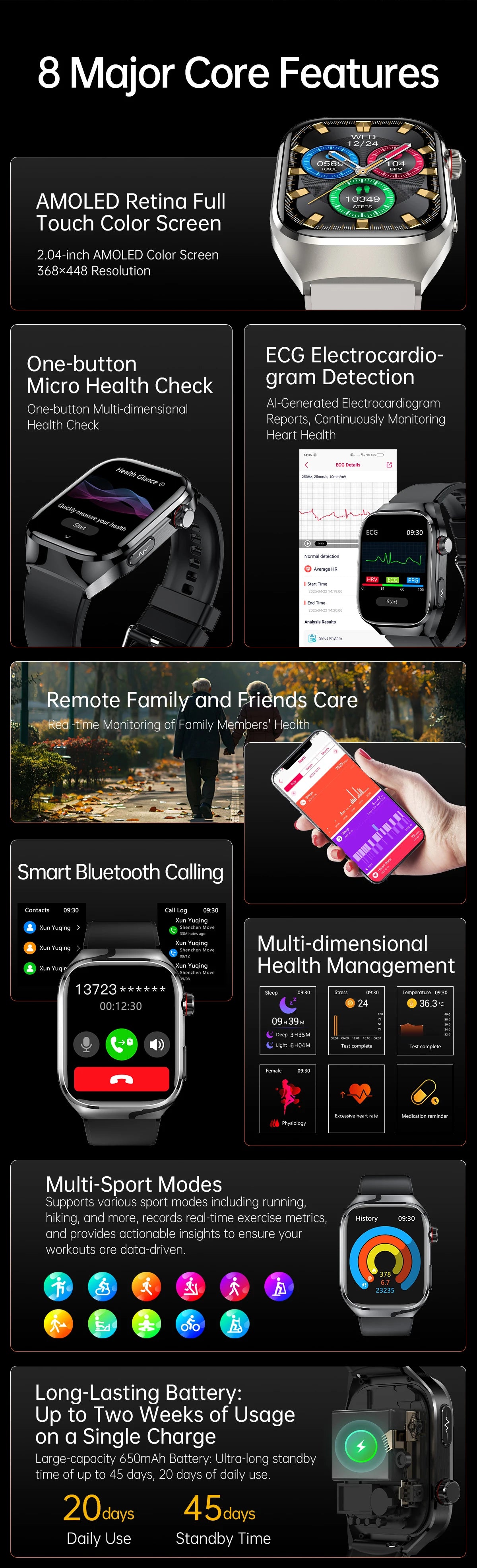 Nouveau ECG examen physique orgue santé Smartwatch hommes pression artérielle acide uricique graisse corporelle montres Bluetooth appel mme montre intelligente