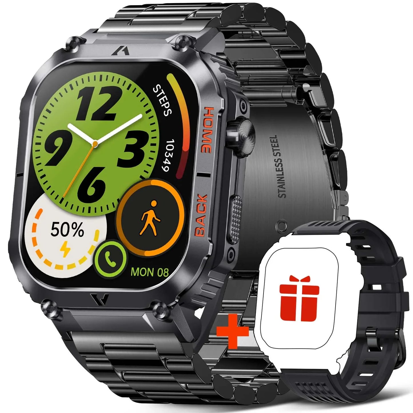 EIGIIS nouveaux hommes montre 5ATM étanche fréquence cardiaque pression artérielle moniteur d'oxymétrie 2.02 ''TFT HD avec boussole 100 + Mode sport EW5