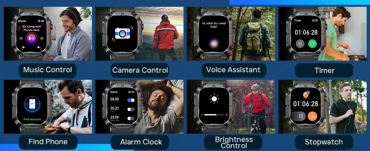 EIGIIS nouveaux hommes montre 5ATM étanche fréquence cardiaque pression artérielle moniteur d'oxymétrie 2.02 ''TFT HD avec boussole 100 + Mode sport EW5