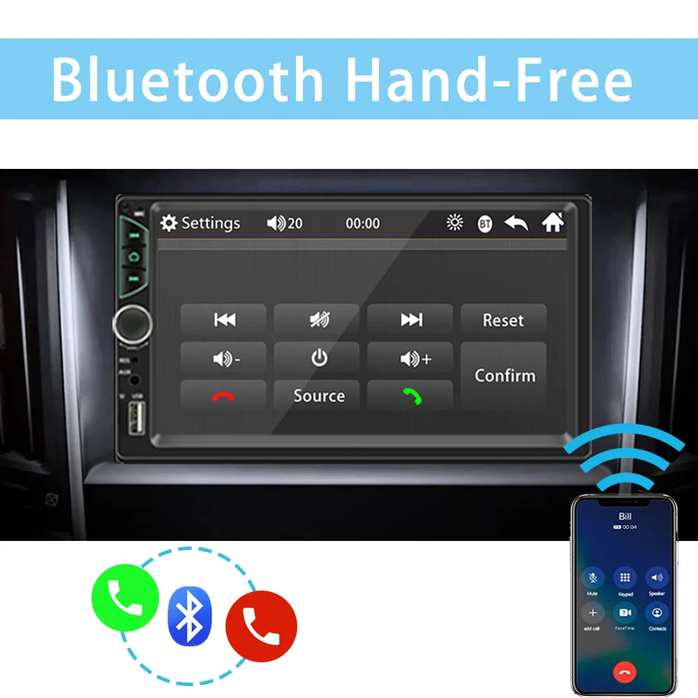 Autoradio à écran tactile HD, lecteur vidéo de voiture, CarPlay sans fil, Android Auto, caméra arrière Bluetooth, 2 Din, haute qualité, 7 pouces