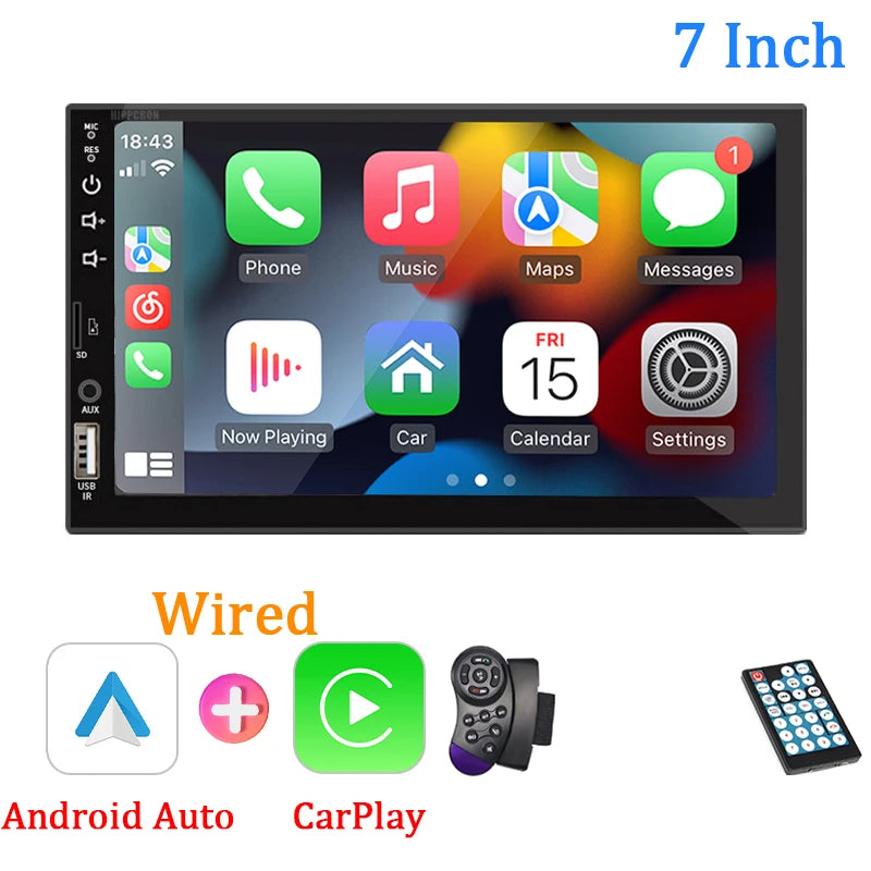 7 "autoradio 1 Din Carplay Android Auto lecteur multimédia HD écran tactile FM AUX entrée Bluetooth MirrorLink Autoradio universelle