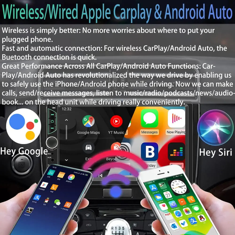 Autoradio à écran tactile HD, lecteur vidéo de voiture, CarPlay sans fil, Android Auto, caméra arrière Bluetooth, 2 Din, haute qualité, 7 pouces
