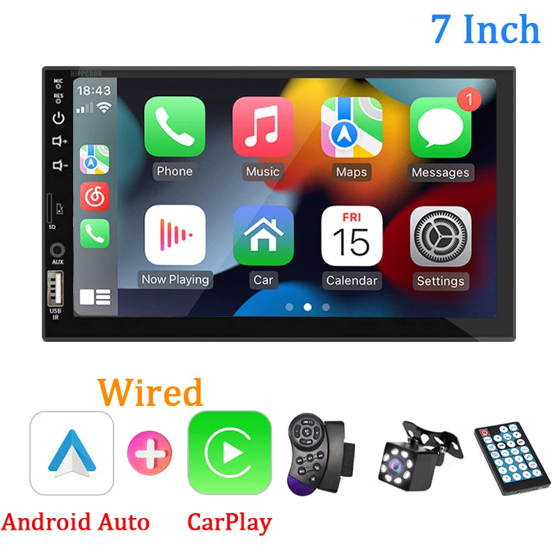7 "autoradio 1 Din Carplay Android Auto lecteur multimédia HD écran tactile FM AUX entrée Bluetooth MirrorLink Autoradio universelle