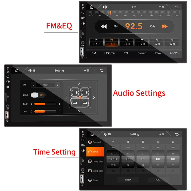 7 "autoradio 1 Din Carplay Android Auto lecteur multimédia HD écran tactile FM AUX entrée Bluetooth MirrorLink Autoradio universelle