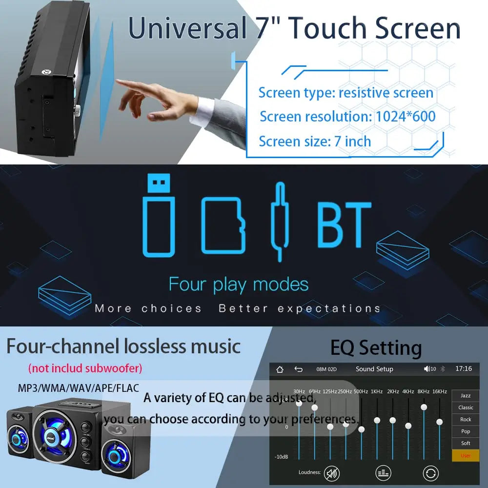Autoradio à écran tactile HD, lecteur vidéo de voiture, CarPlay sans fil, Android Auto, caméra arrière Bluetooth, 2 Din, haute qualité, 7 pouces