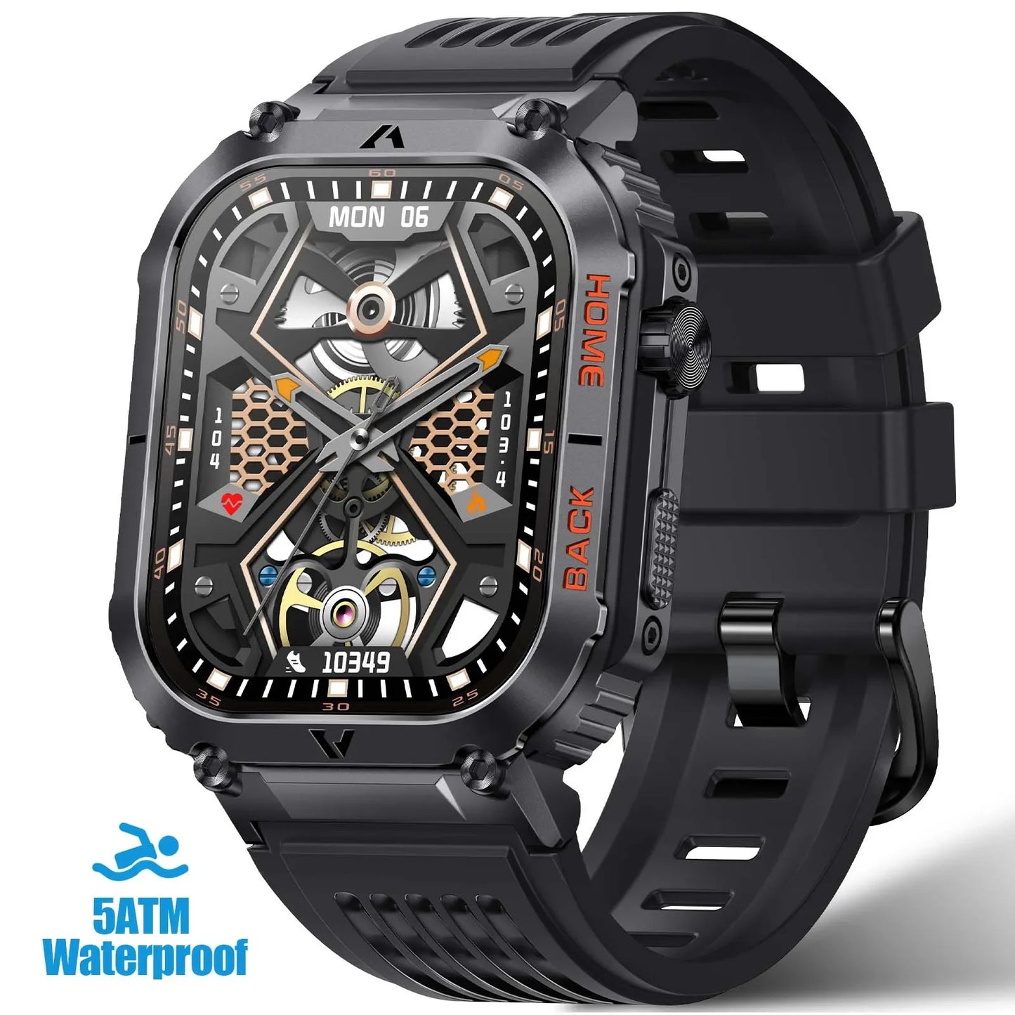 EIGIIS nouveaux hommes montre 5ATM étanche fréquence cardiaque pression artérielle moniteur d'oxymétrie 2.02 ''TFT HD avec boussole 100 + Mode sport EW5