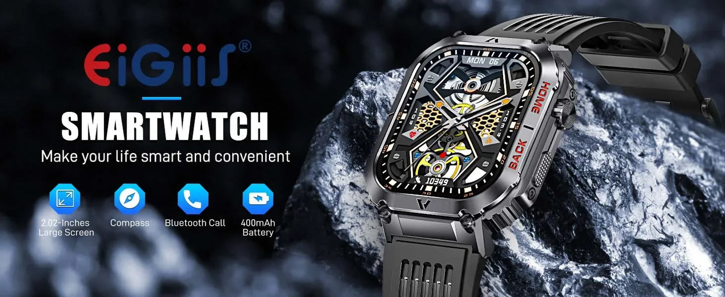 EIGIIS nouveaux hommes montre 5ATM étanche fréquence cardiaque pression artérielle moniteur d'oxymétrie 2.02 ''TFT HD avec boussole 100 + Mode sport EW5