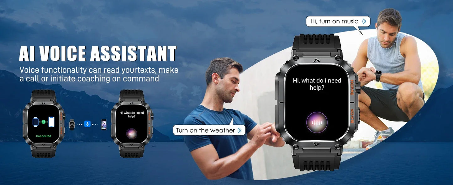 EIGIIS nouveaux hommes montre 5ATM étanche fréquence cardiaque pression artérielle moniteur d'oxymétrie 2.02 ''TFT HD avec boussole 100 + Mode sport EW5