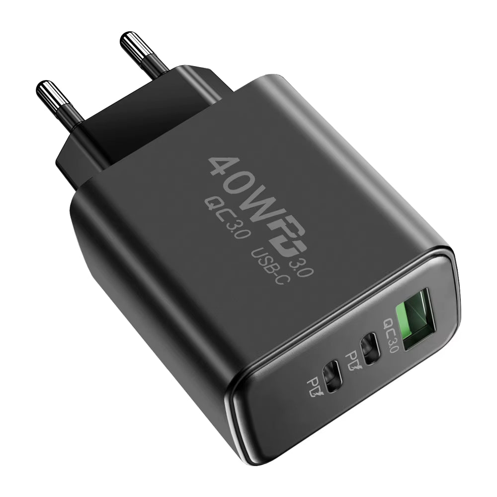 60W Phone Charging PD Fast Charging USB QC3.0 Multiple 3 Ports Type C Plug Mobile Phone Adapt for Xiaomi High Speed Wall Charger