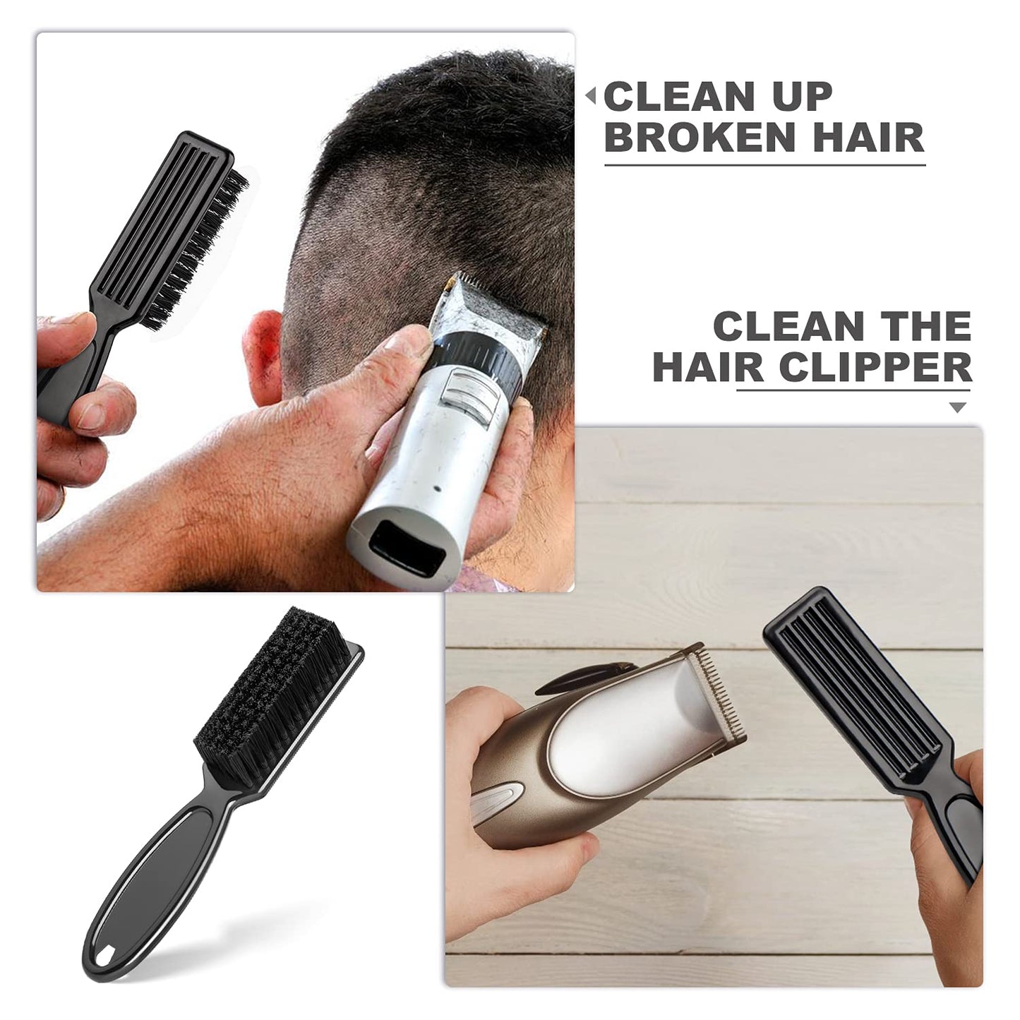 BEAUTURE 6-Piece Barber & Hair Styling Kit - Clipper & Trimmer Cleaning Brushes, Nylon Brush for Men (Black & White)