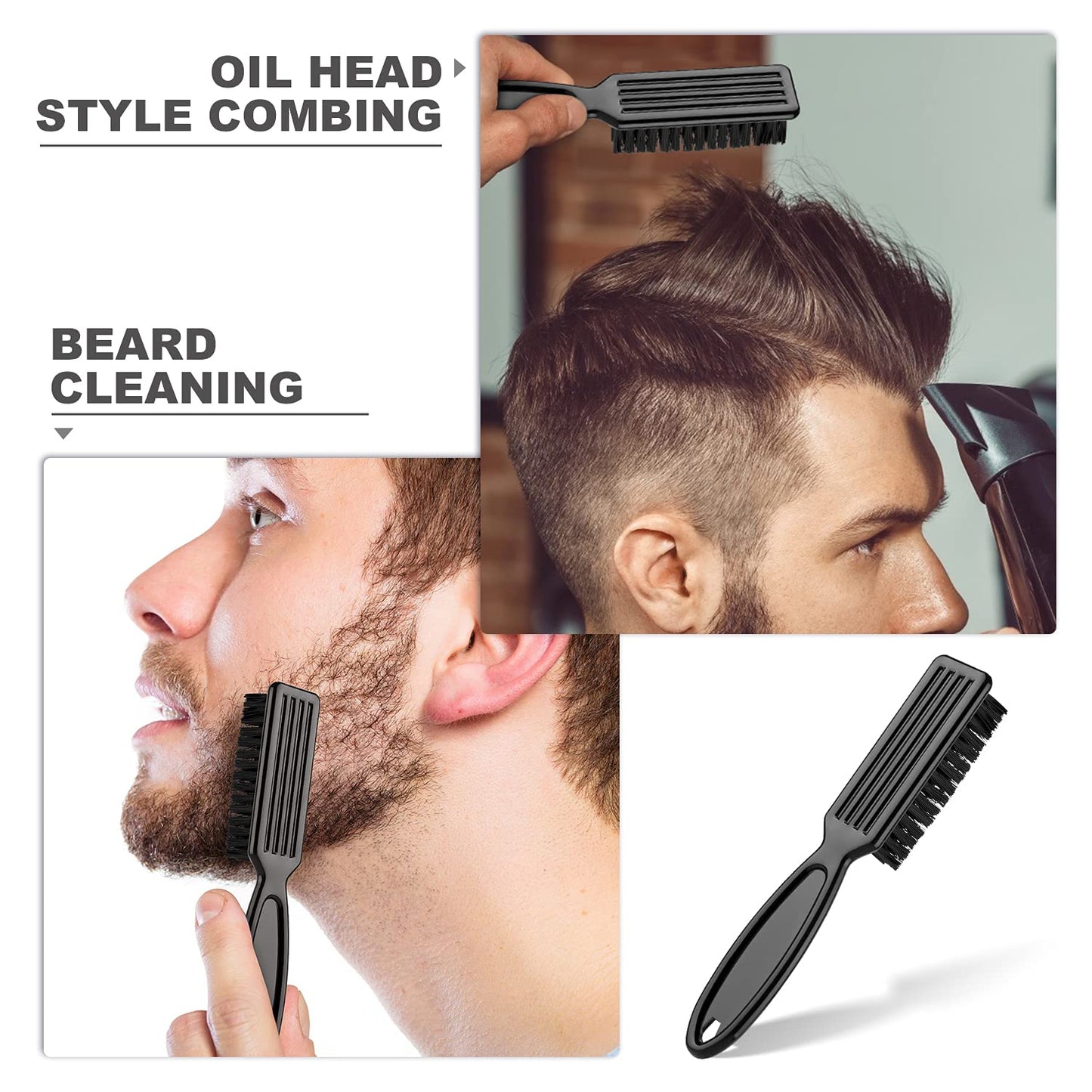 BEAUTURE 6-Piece Barber & Hair Styling Kit - Clipper & Trimmer Cleaning Brushes, Nylon Brush for Men (Black & White)