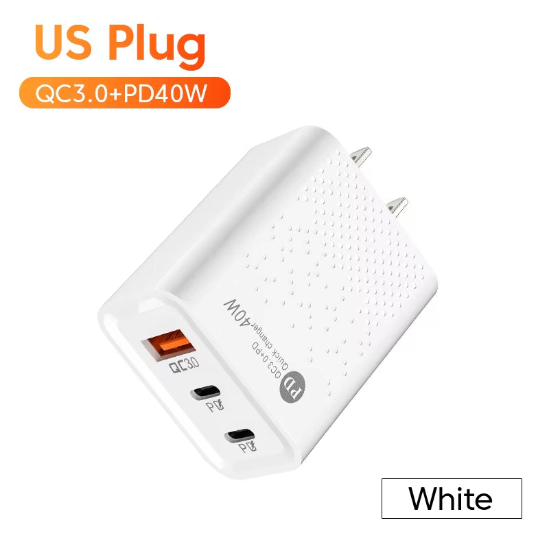 60W Phone Charging PD Fast Charging USB QC3.0 Multiple 3 Ports Type C Plug Mobile Phone Adapt for Xiaomi High Speed Wall Charger