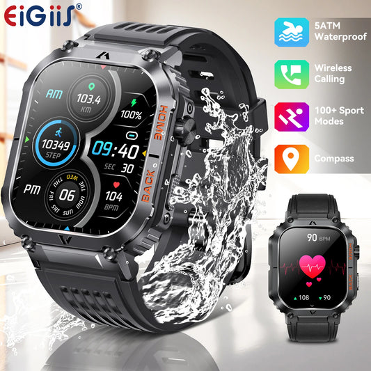 EIGIIS nouveaux hommes montre 5ATM étanche fréquence cardiaque pression artérielle moniteur d'oxymétrie 2.02 ''TFT HD avec boussole 100 + Mode sport EW5