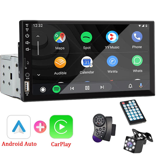 7 "autoradio 1 Din Carplay Android Auto lecteur multimédia HD écran tactile FM AUX entrée Bluetooth MirrorLink Autoradio universelle